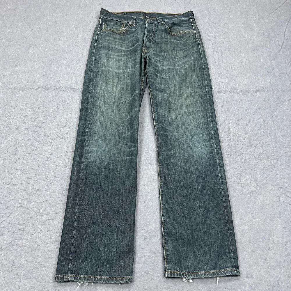 Levis 501 Jeans Men's 32x32 Blue Dark Wash Denim Button Fly Straight Leg Red Tab